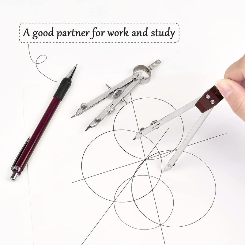 Unjoo 9Pcs Precision Geometry Set Metal Compass, Geometry Tool Tool Set with Shatterproof Storage Box, Circle Drafting Tool and Architecture, Drafting Kits for Engineers Students (Brown) - Image 4